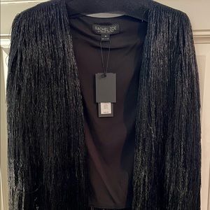 Rachel Zoe Isla Metallic Fringe Jacket Cardigan Black Medium.